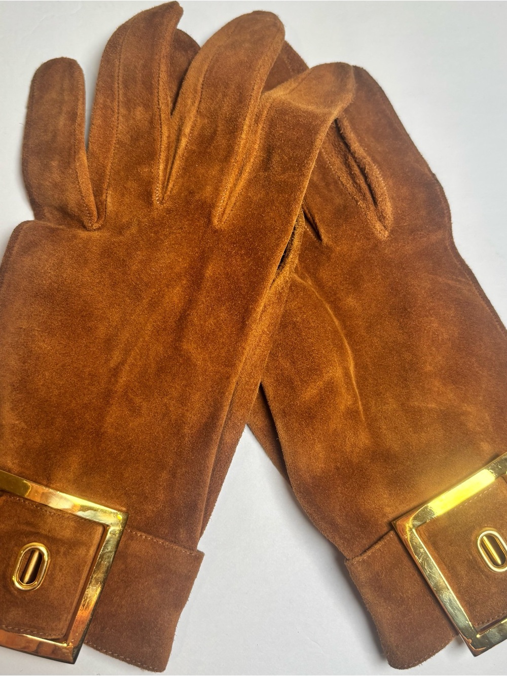 Rare Vintage Denise Francelle Paris Boutique Veal Leather Gloves Sz 7 GoldTone